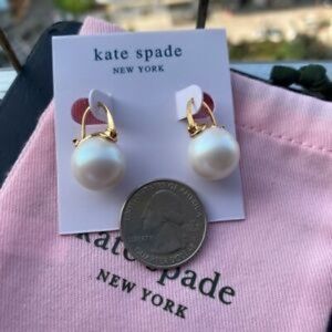 Kate Spade Pearl Earrings Dangle Classic Shine on Gold Faux pearl Drop